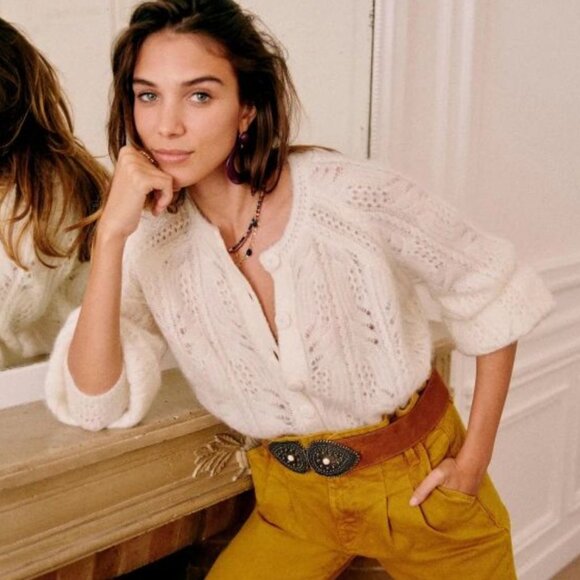 NWT Sezane Alma Cardigan Small Ecru Cream Ivory Kid Mohair Sweater Knit French - Picture 5 of 10